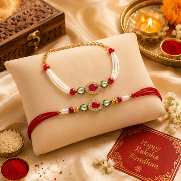 Kundan Pearl Bhai Bhabhi Rakhi Set RK-144