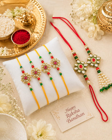 Floral Kundan Rakhi & Lumba Gift Set RK-146
