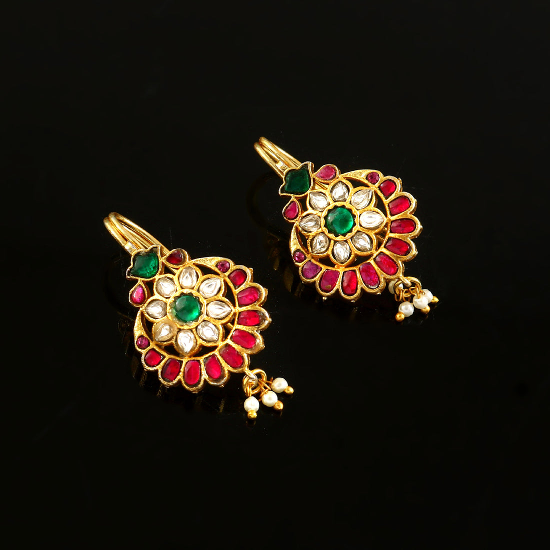 BER-103 - Jadau Kundan Bugadi Earring with Emerald