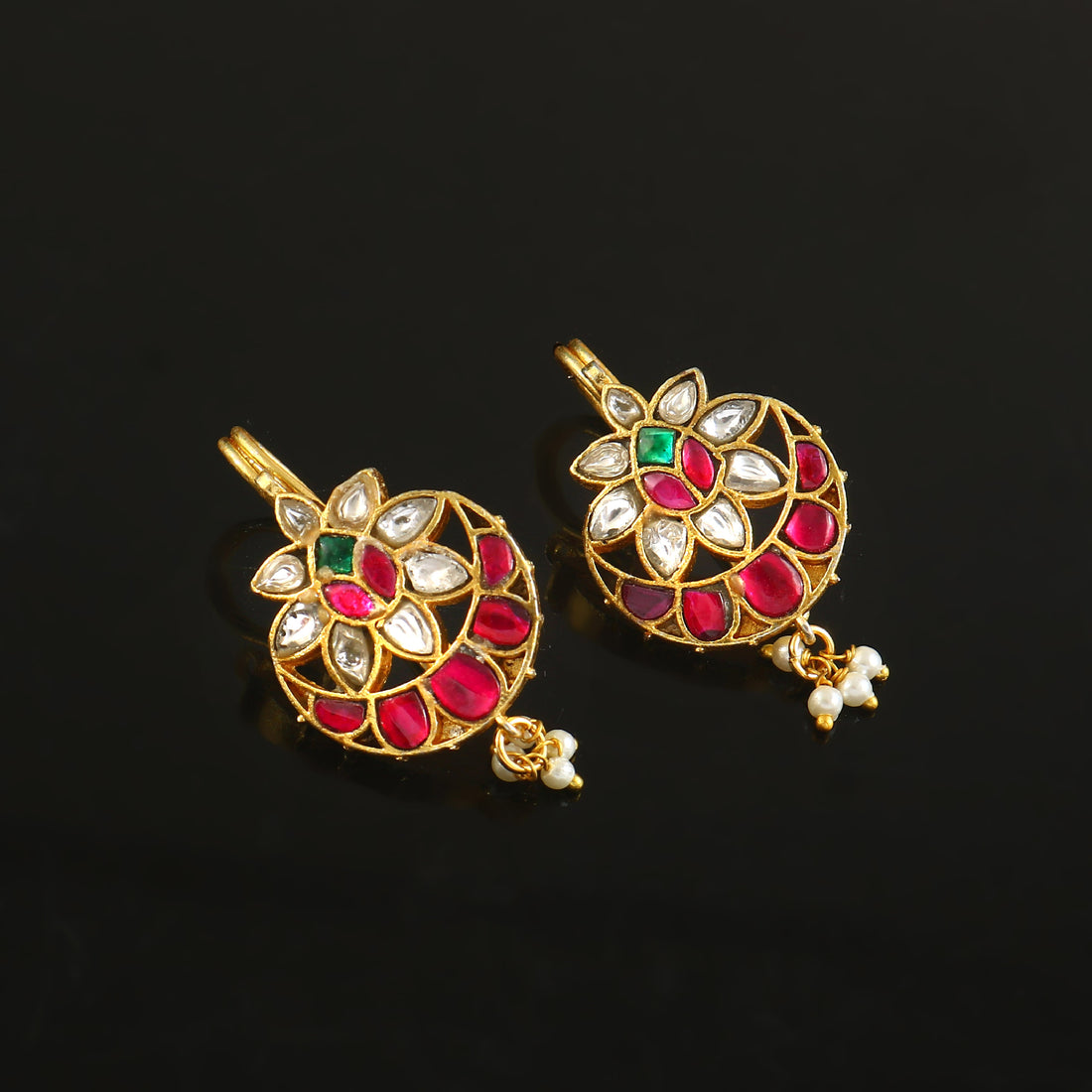 BER-105 - Jadau Kundan Bugadi Earring with Emerald