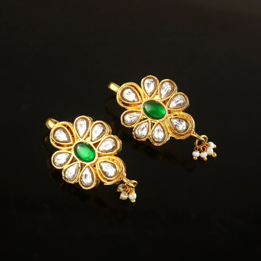 BER-107 - Jadau Kundan Bugadi Earring with Emerald