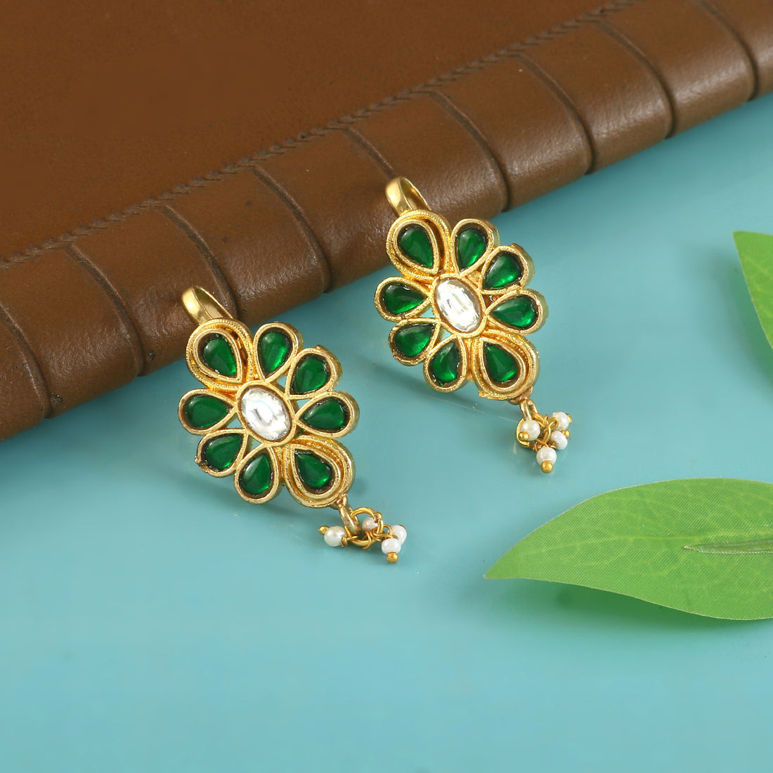 BER-110 - Jadau Kundan Bugadi Earring with Emerald