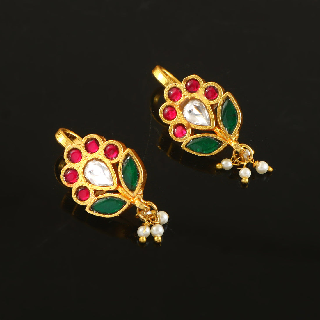 BER-113 - Jadau Kundan Bugadi Earring with Emerald
