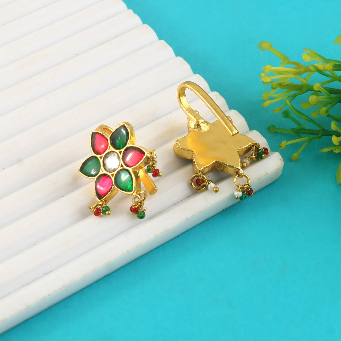 BER-120 - Jadau Kundan Bugadi Earring with Emerald