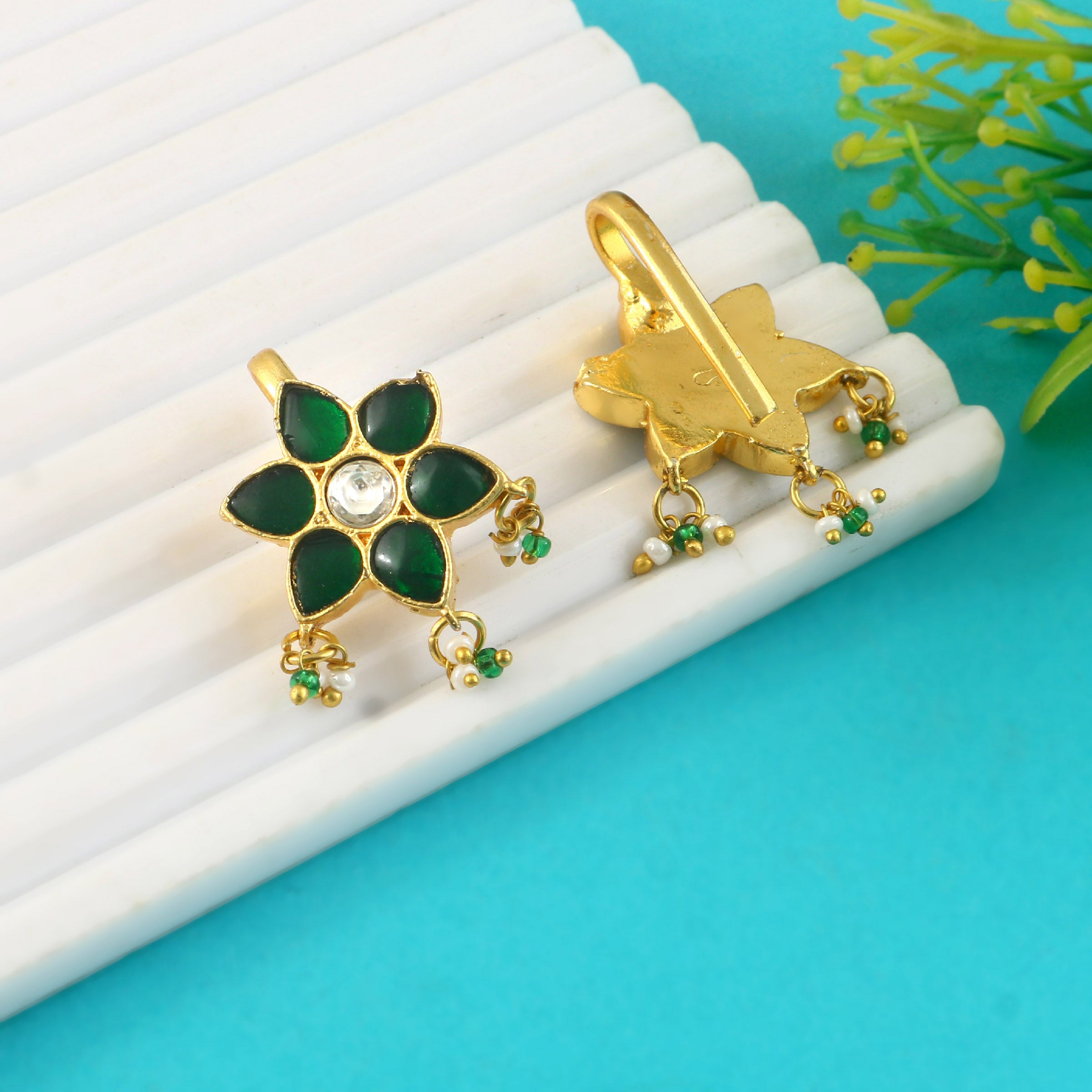 BER-121 - Jadau Kundan Bugadi Earring with Emerald