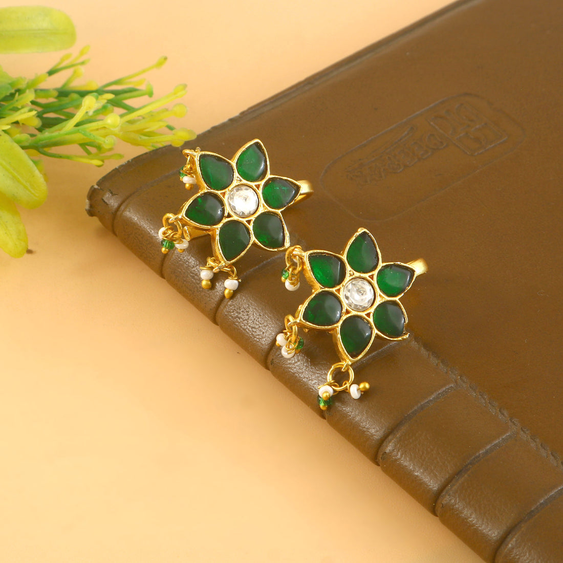 BER-121 - Jadau Kundan Bugadi Earring with Emerald