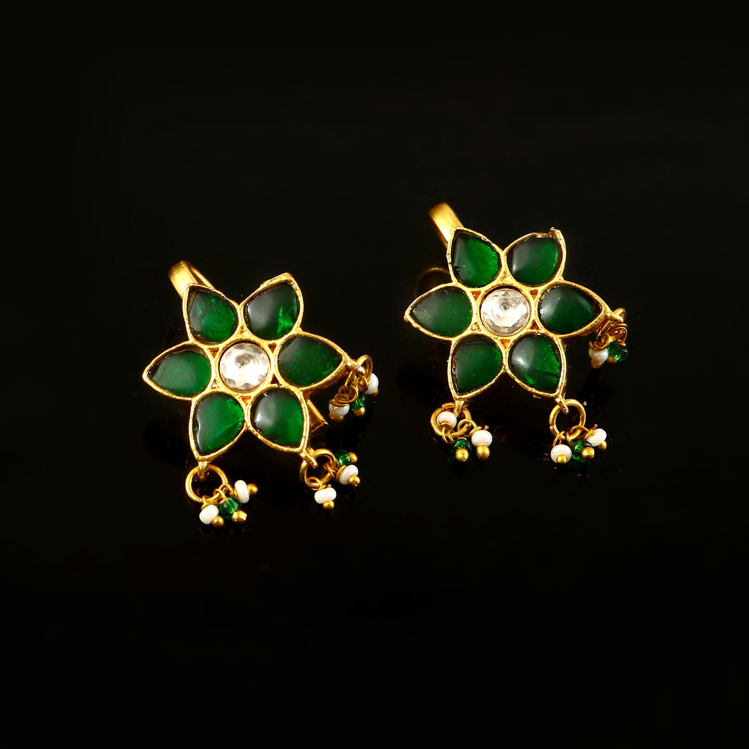 BER-121 - Jadau Kundan Bugadi Earring with Emerald