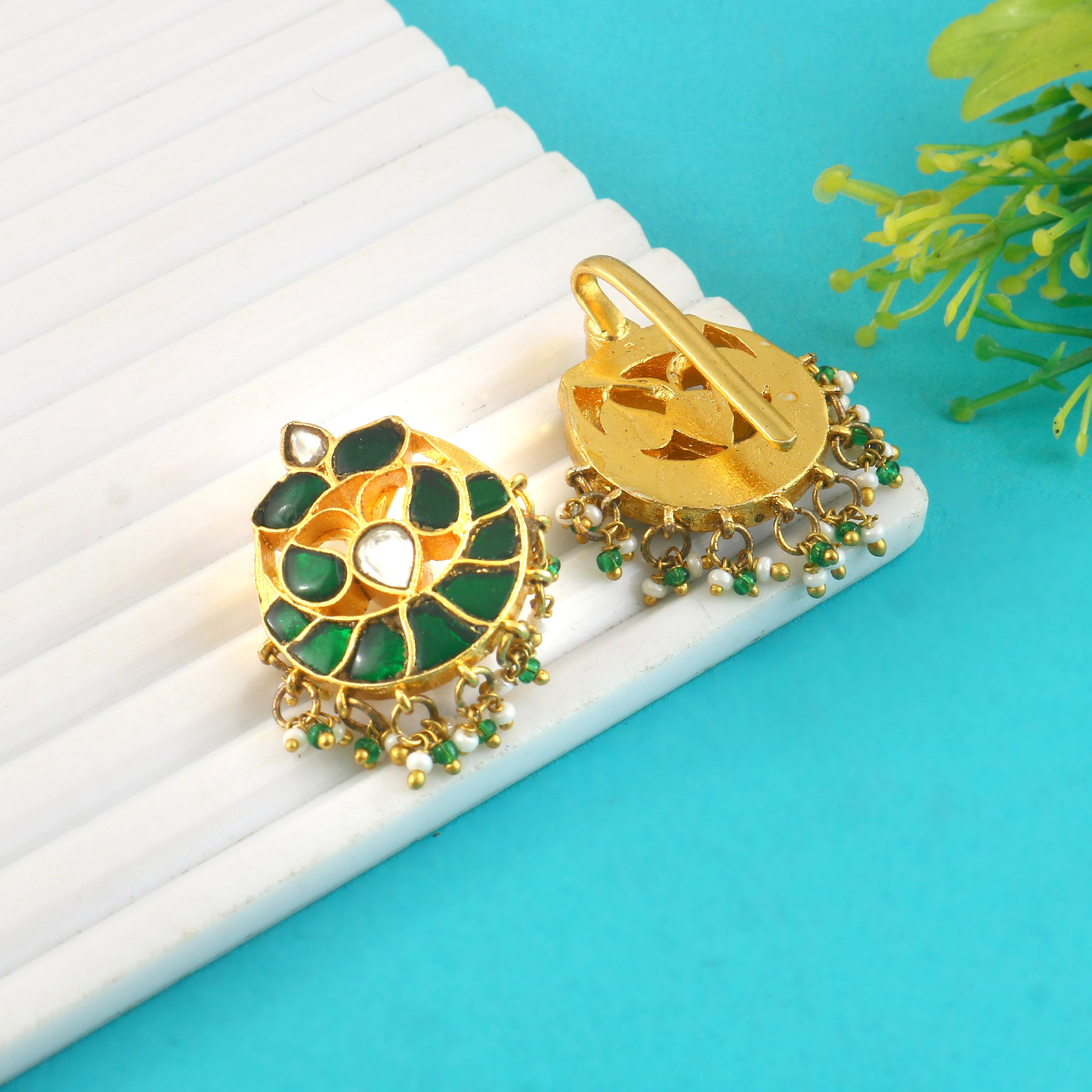 BER-122 - Jadau Kundan Bugadi Earring with Emerald