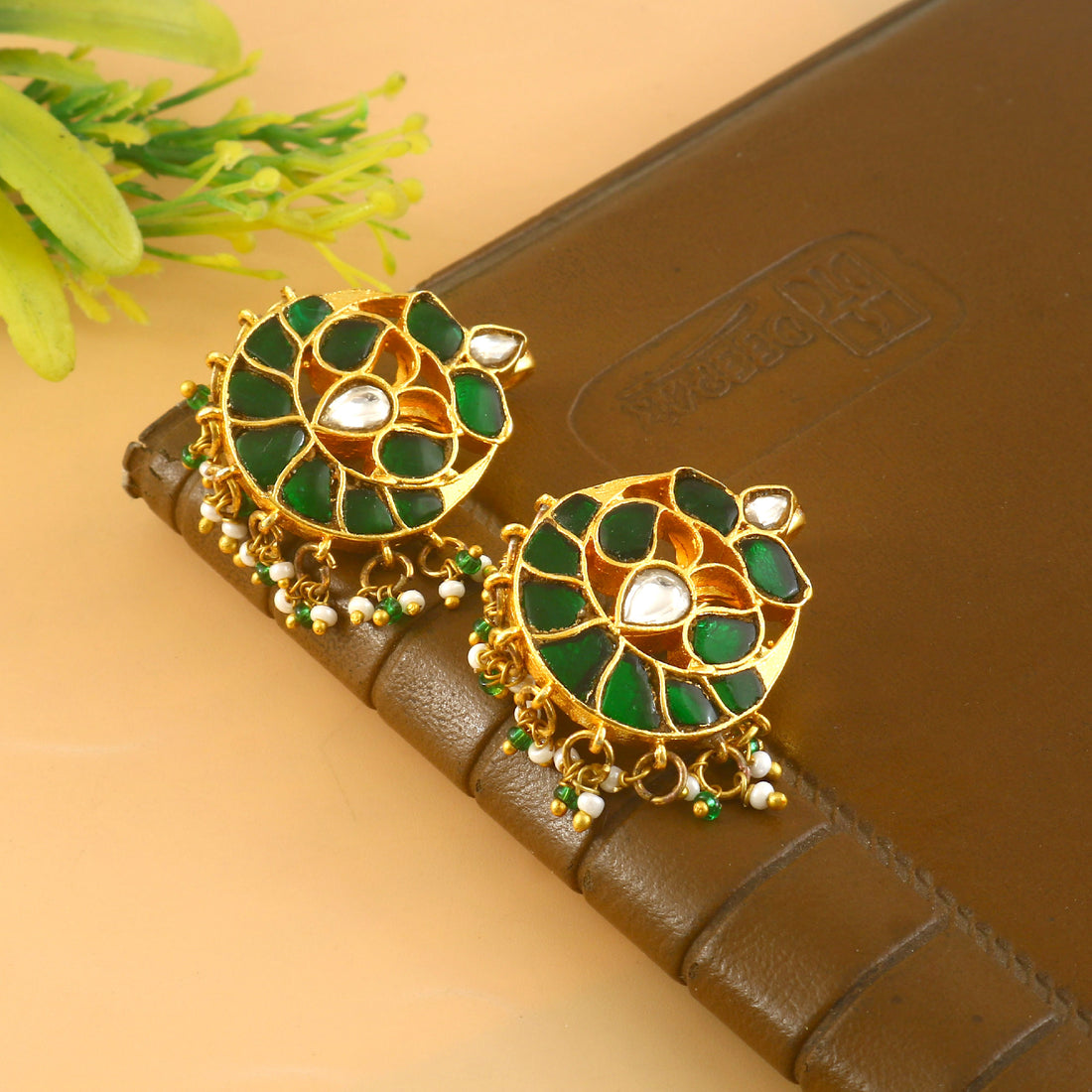 BER-122 - Jadau Kundan Bugadi Earring with Emerald