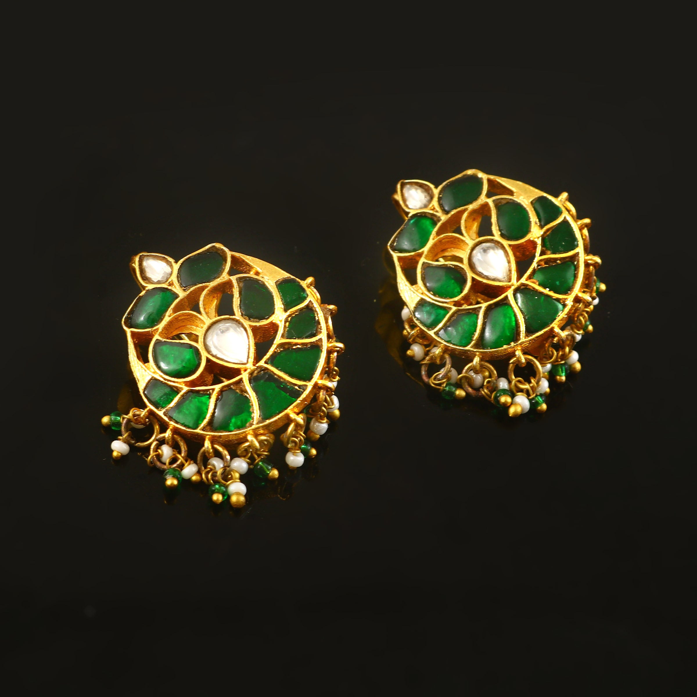 BER-122 - Jadau Kundan Bugadi Earring with Emerald