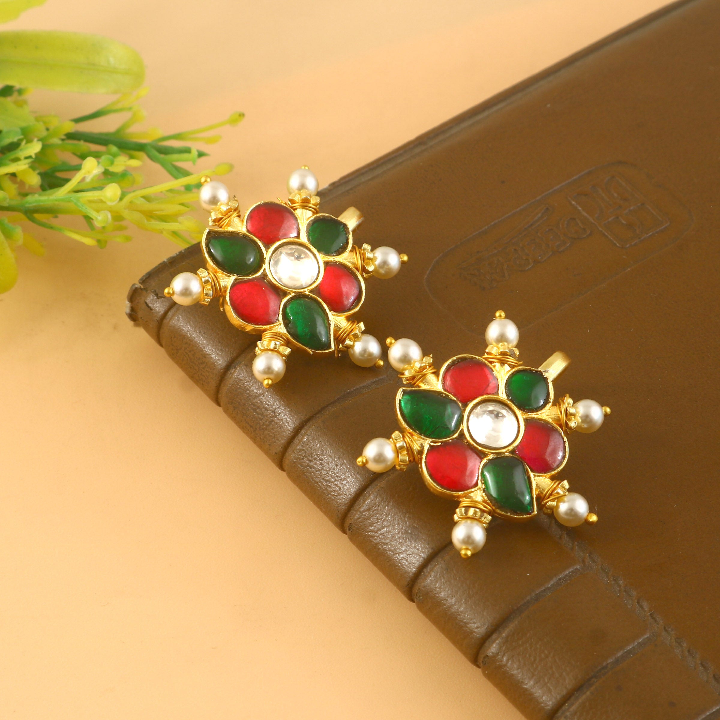 BER-124- Jadau Kundan Bugadi Earring with Emerald