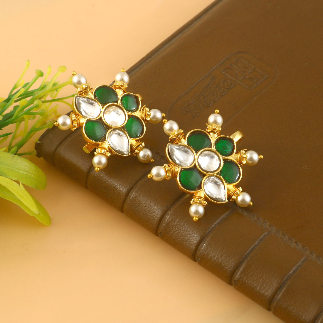 BER-125- Jadau Kundan Bugadi Earring with Emerald