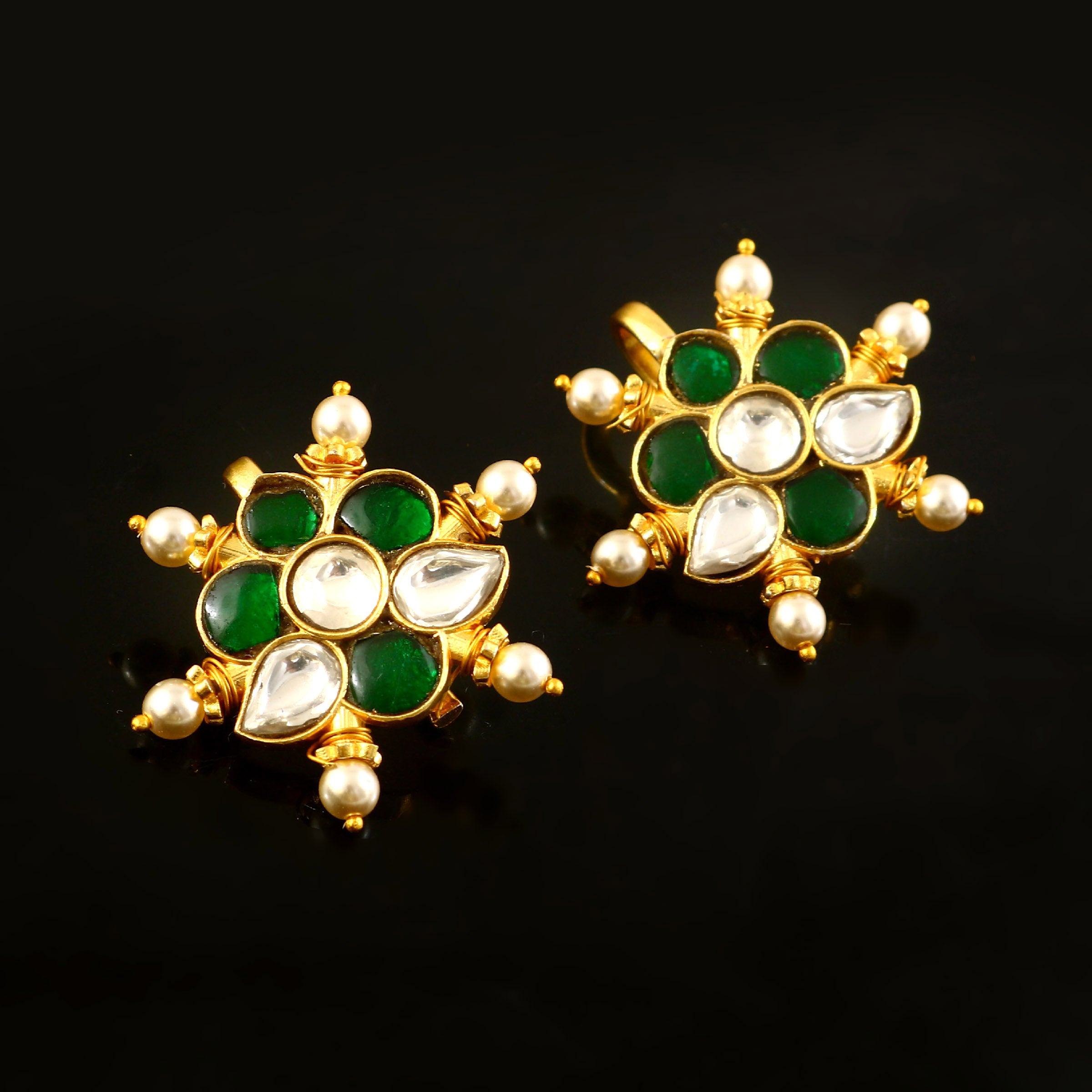 BER-125- Jadau Kundan Bugadi Earring with Emerald