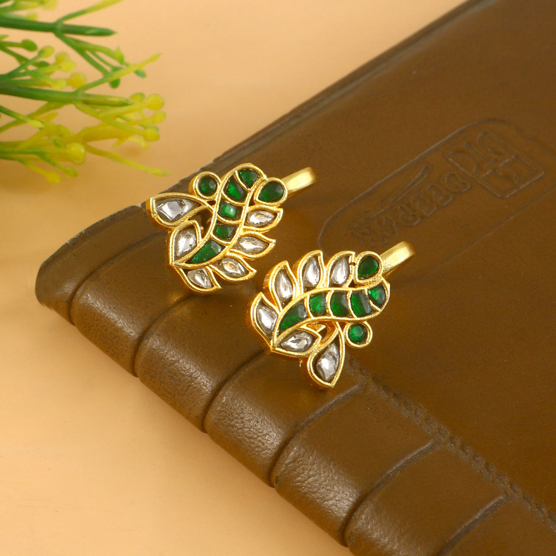 BER-126- Jadau Kundan Bugadi Earring with Emerald