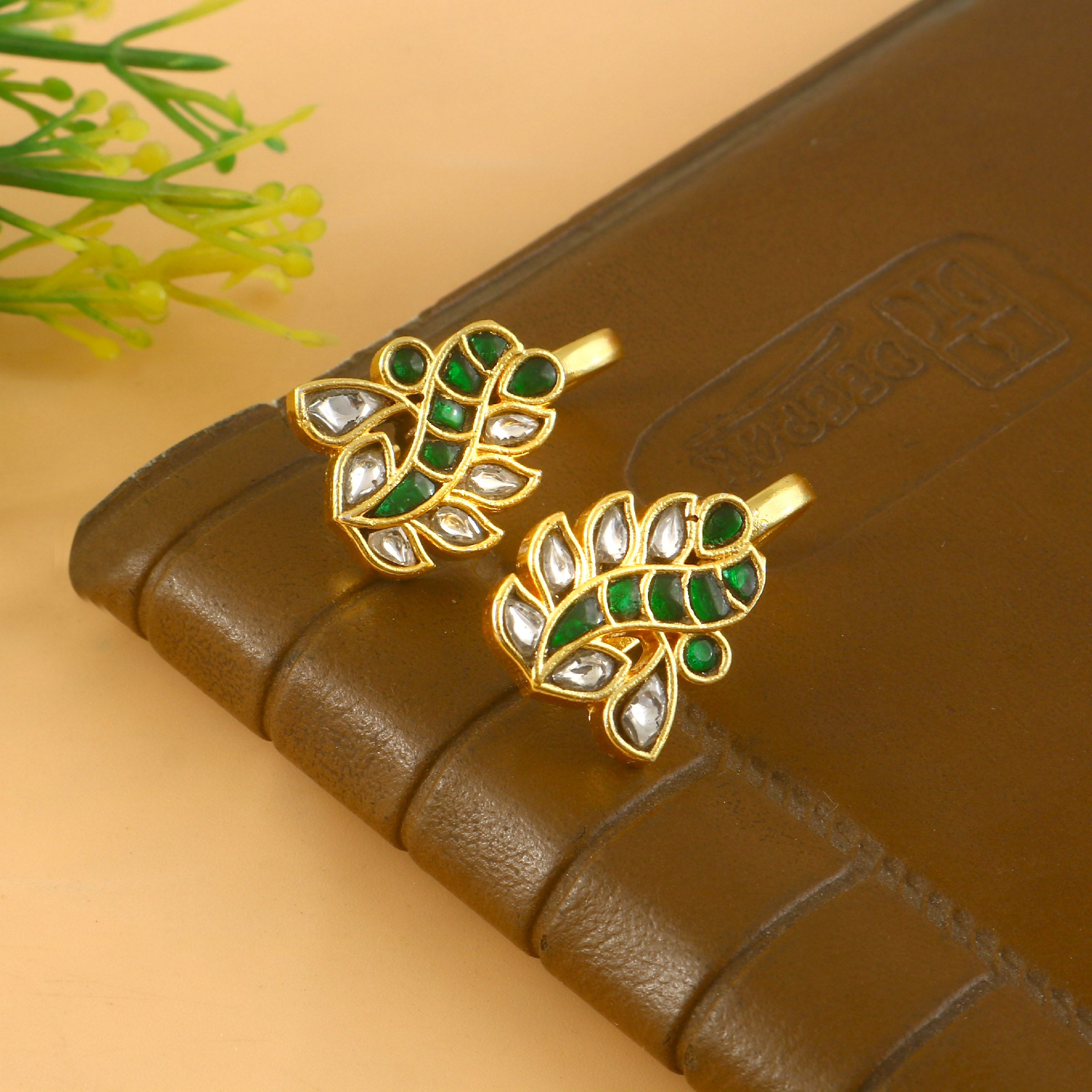 BER-126- Jadau Kundan Bugadi Earring with Emerald
