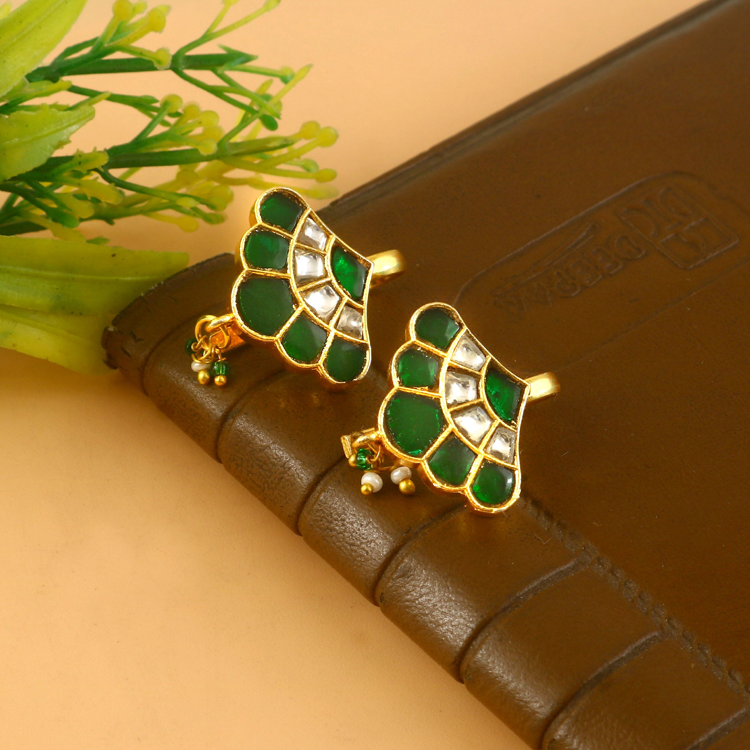 BER-127- Jadau Kundan Bugadi Earring with Emerald