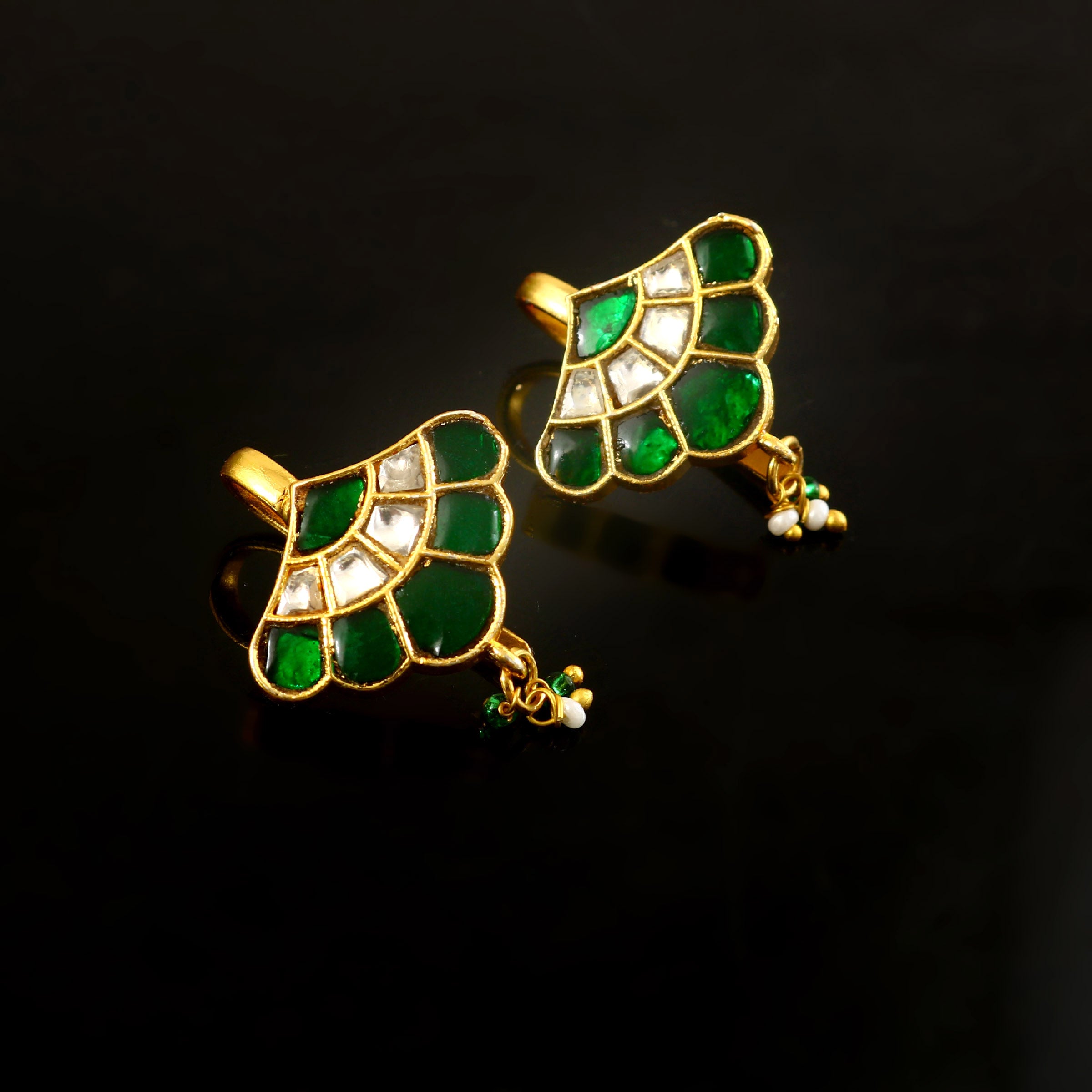 BER-127- Jadau Kundan Bugadi Earring with Emerald