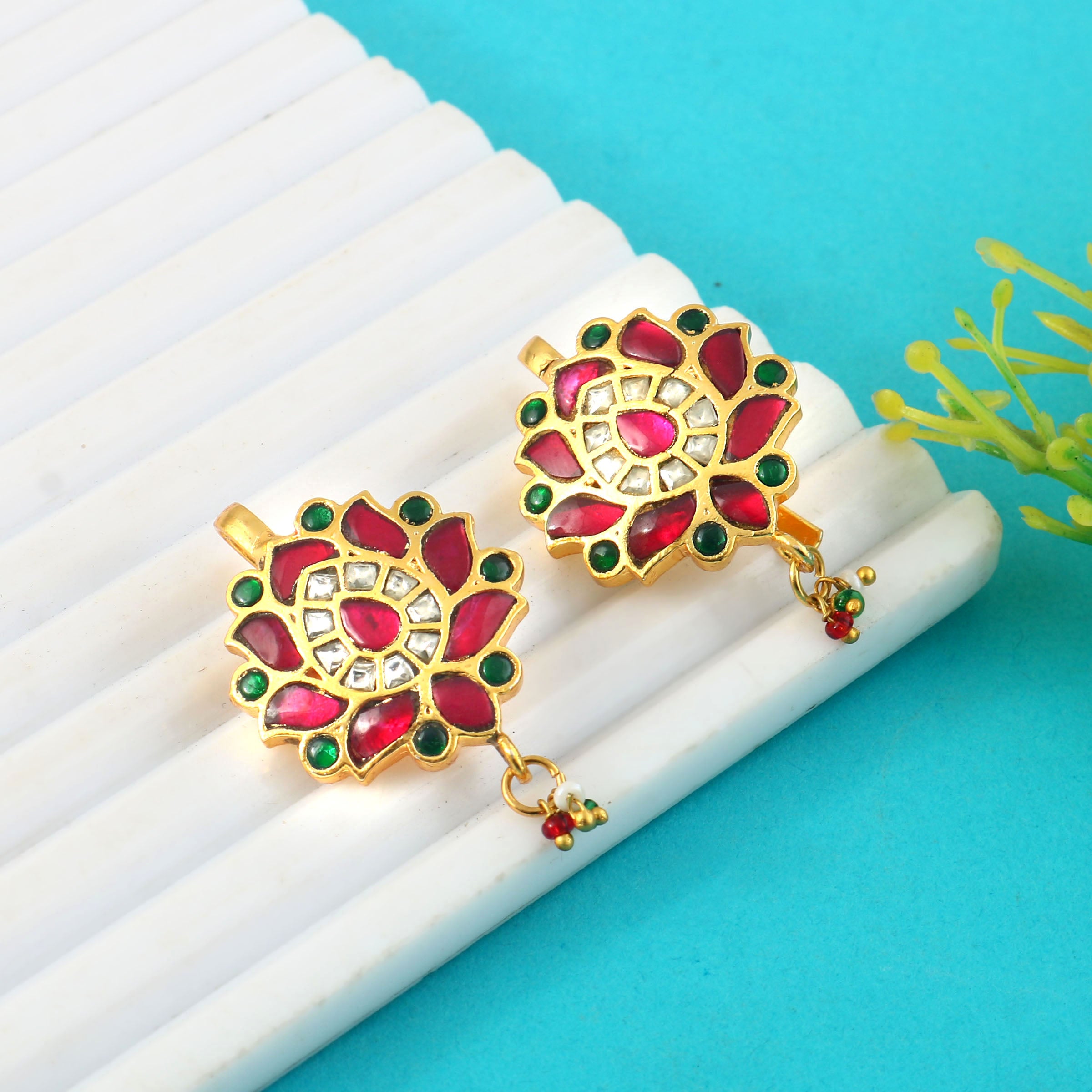 BER-129- Jadau Kundan Bugadi Earring with Emerald