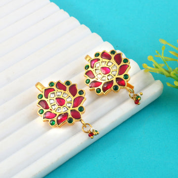 BER-129- Jadau Kundan Bugadi Earring with Emerald