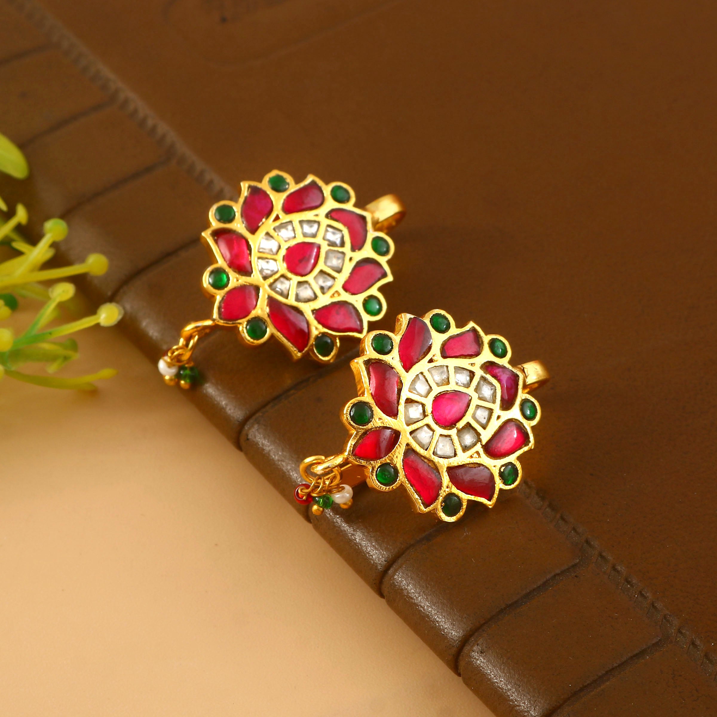 BER-129- Jadau Kundan Bugadi Earring with Emerald