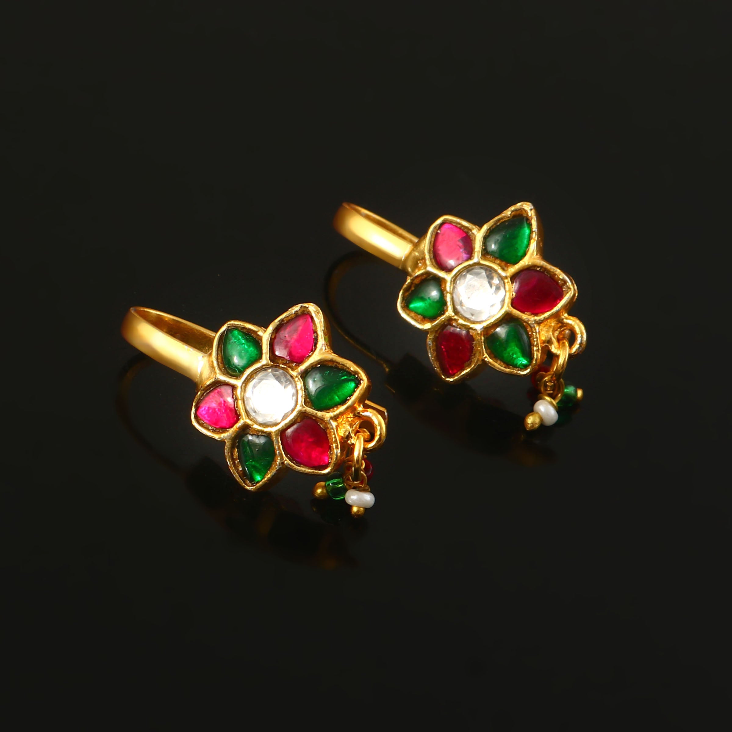 BER-130- Jadau Kundan Bugadi Earring with Emerald