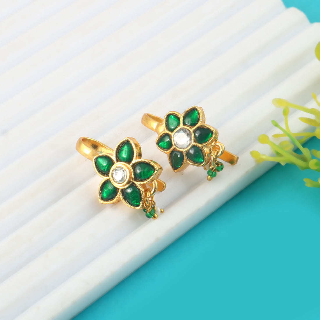BER-131- Jadau Kundan Bugadi Earring with Emerald
