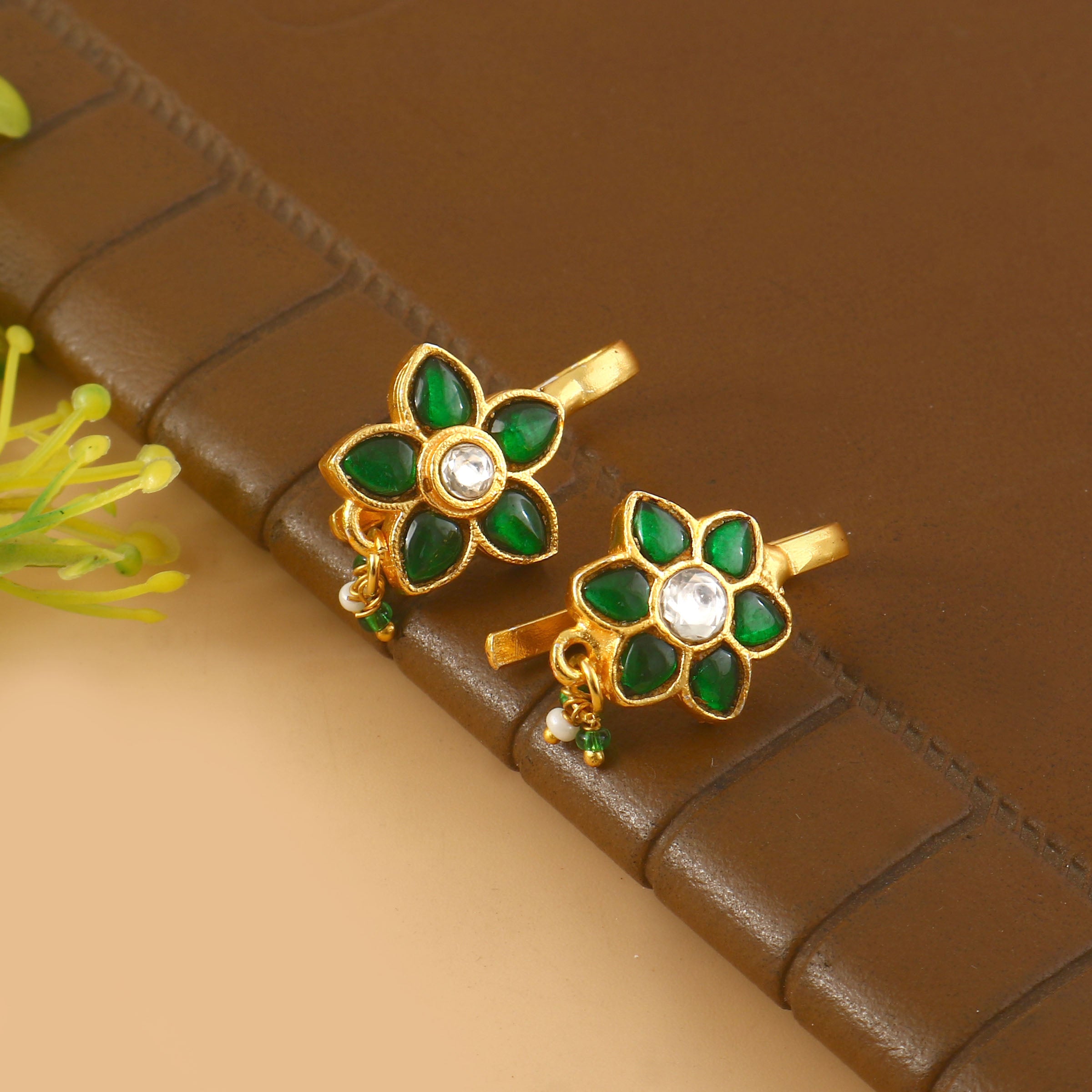 BER-131- Jadau Kundan Bugadi Earring with Emerald