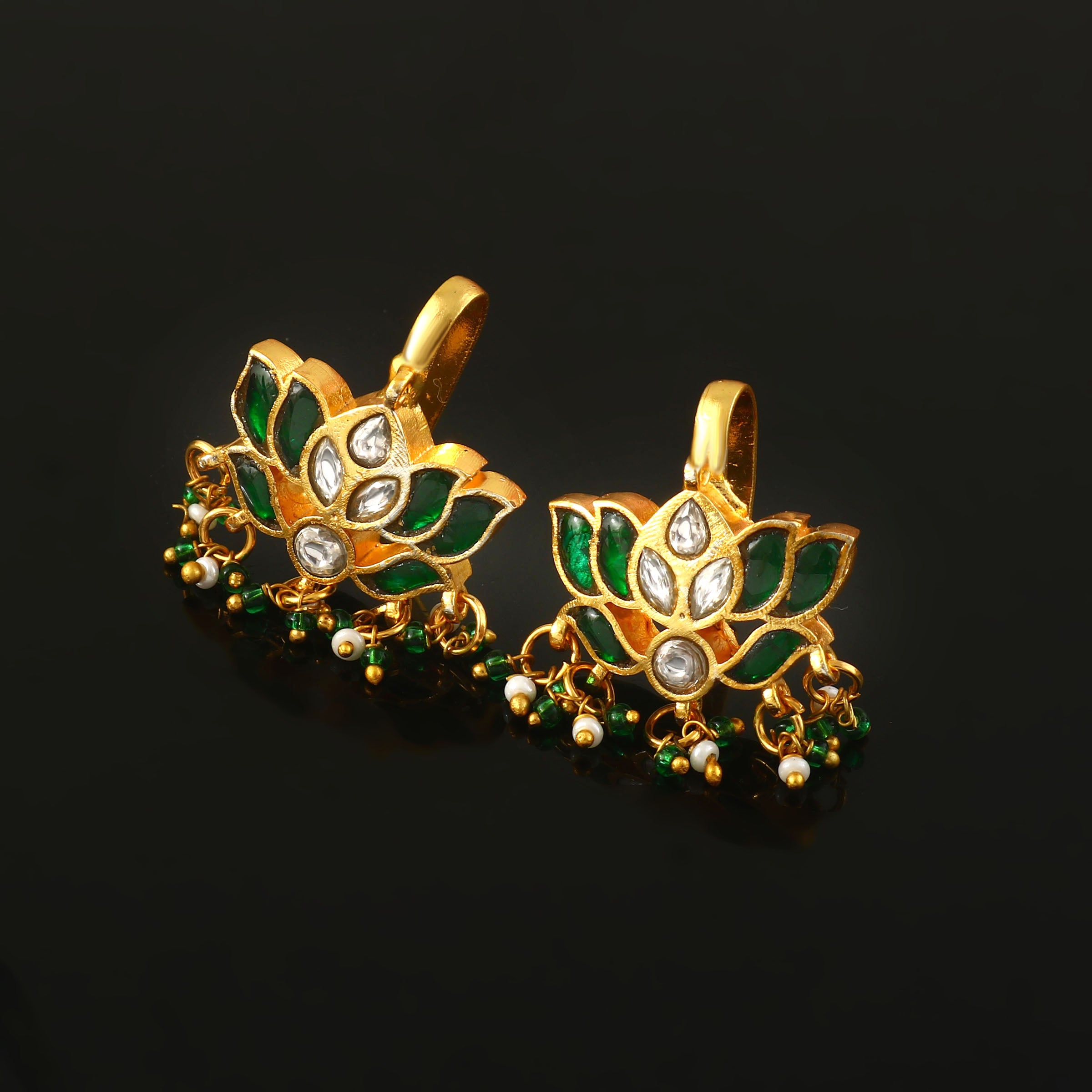 BER-132- Jadau Kundan Bugadi Earring with Emerald