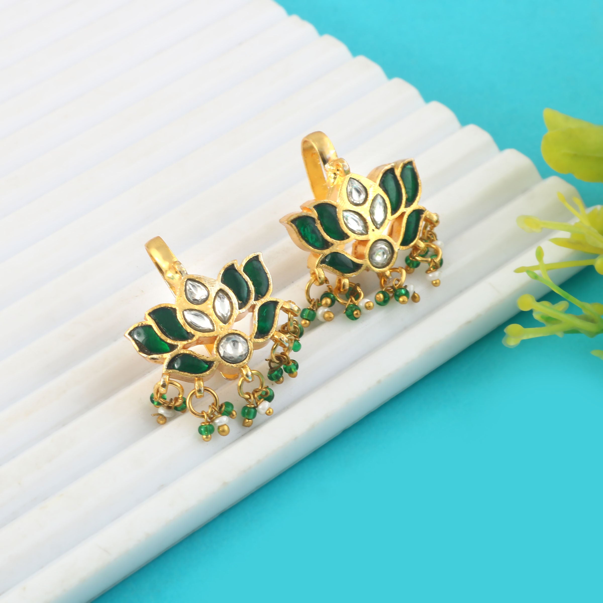 BER-132- Jadau Kundan Bugadi Earring with Emerald
