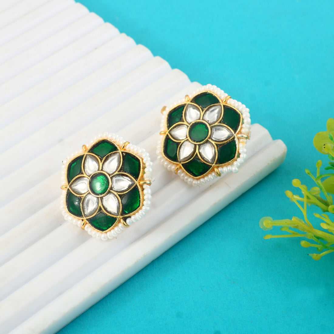 BER-133- Jadau Kundan Bugadi Earring with Emerald