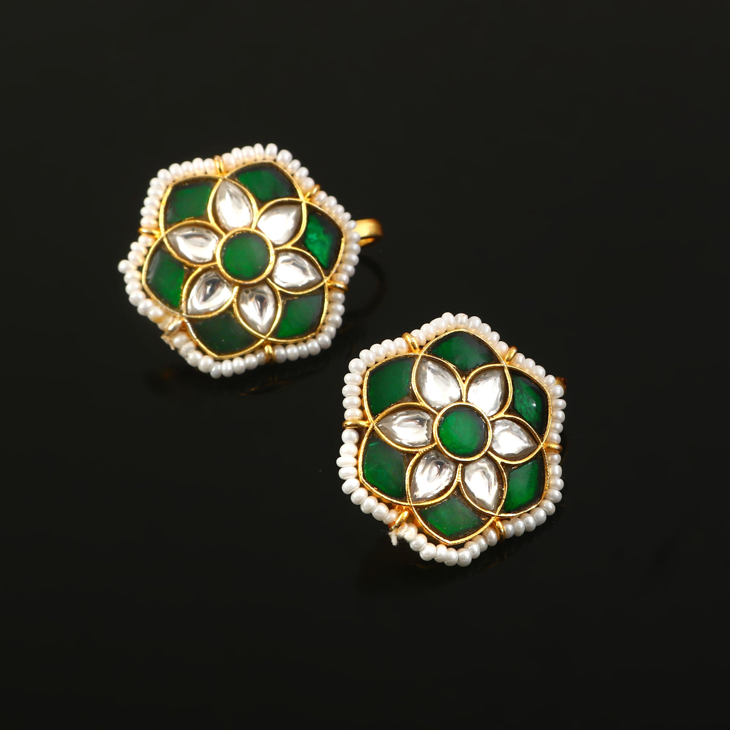 BER-133- Jadau Kundan Bugadi Earring with Emerald