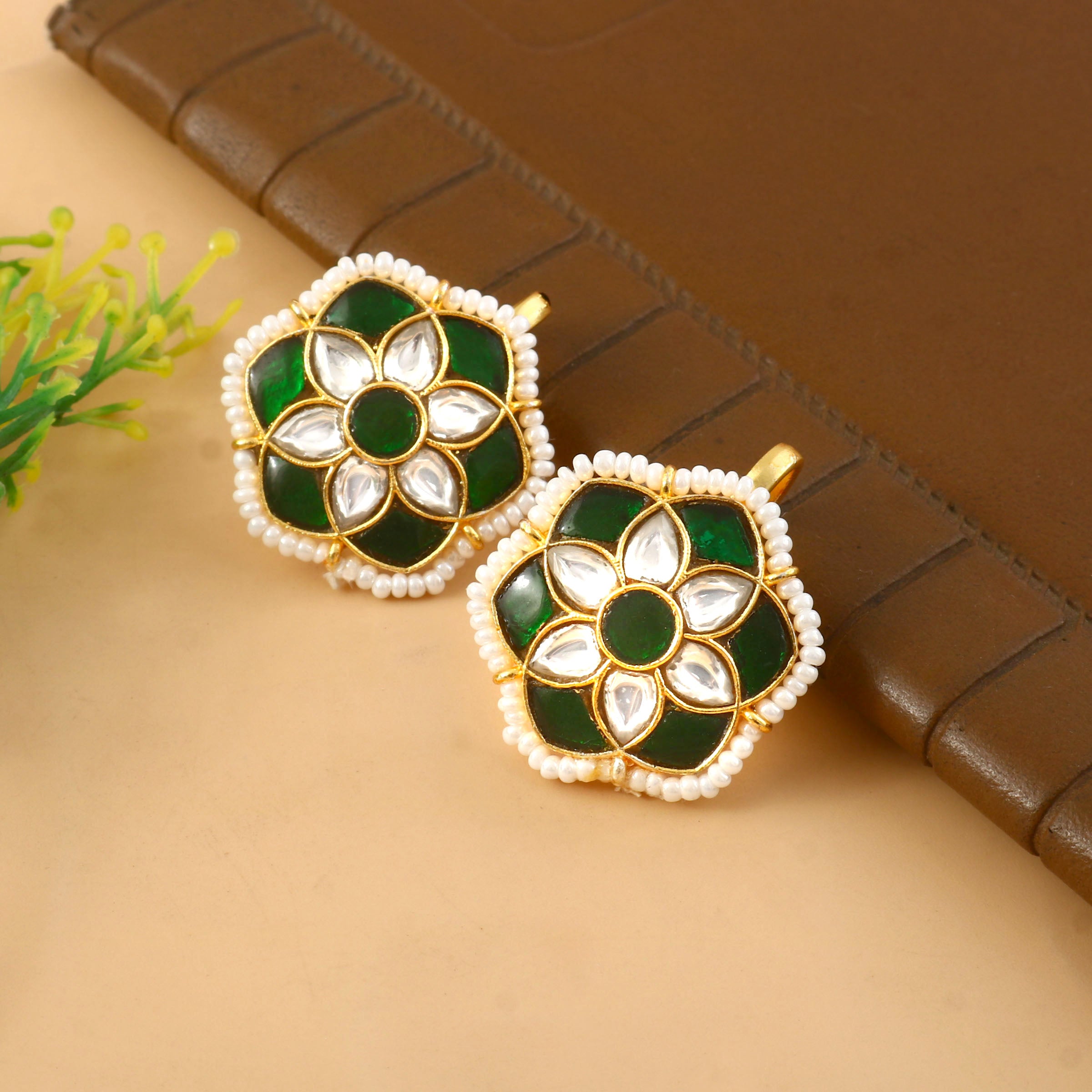 BER-133- Jadau Kundan Bugadi Earring with Emerald
