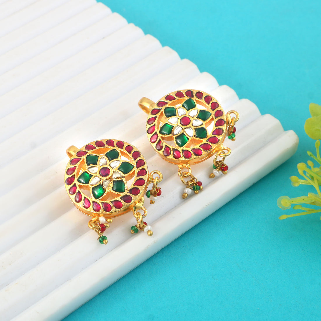 BER-134- Jadau Kundan Bugadi Earring with Emerald