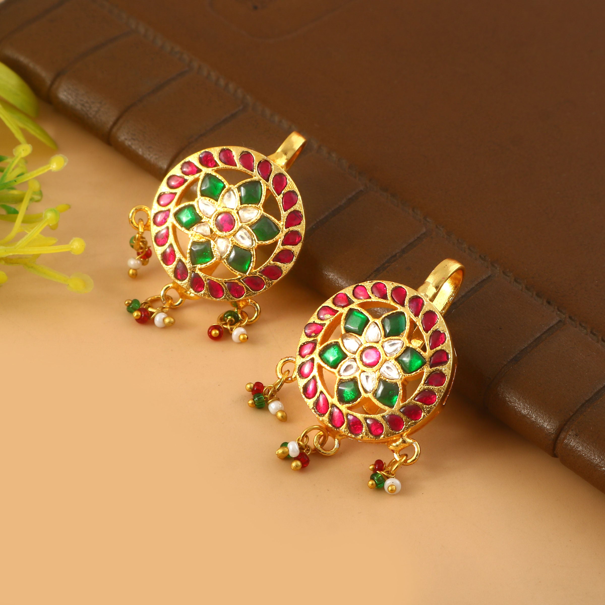 BER-134- Jadau Kundan Bugadi Earring with Emerald