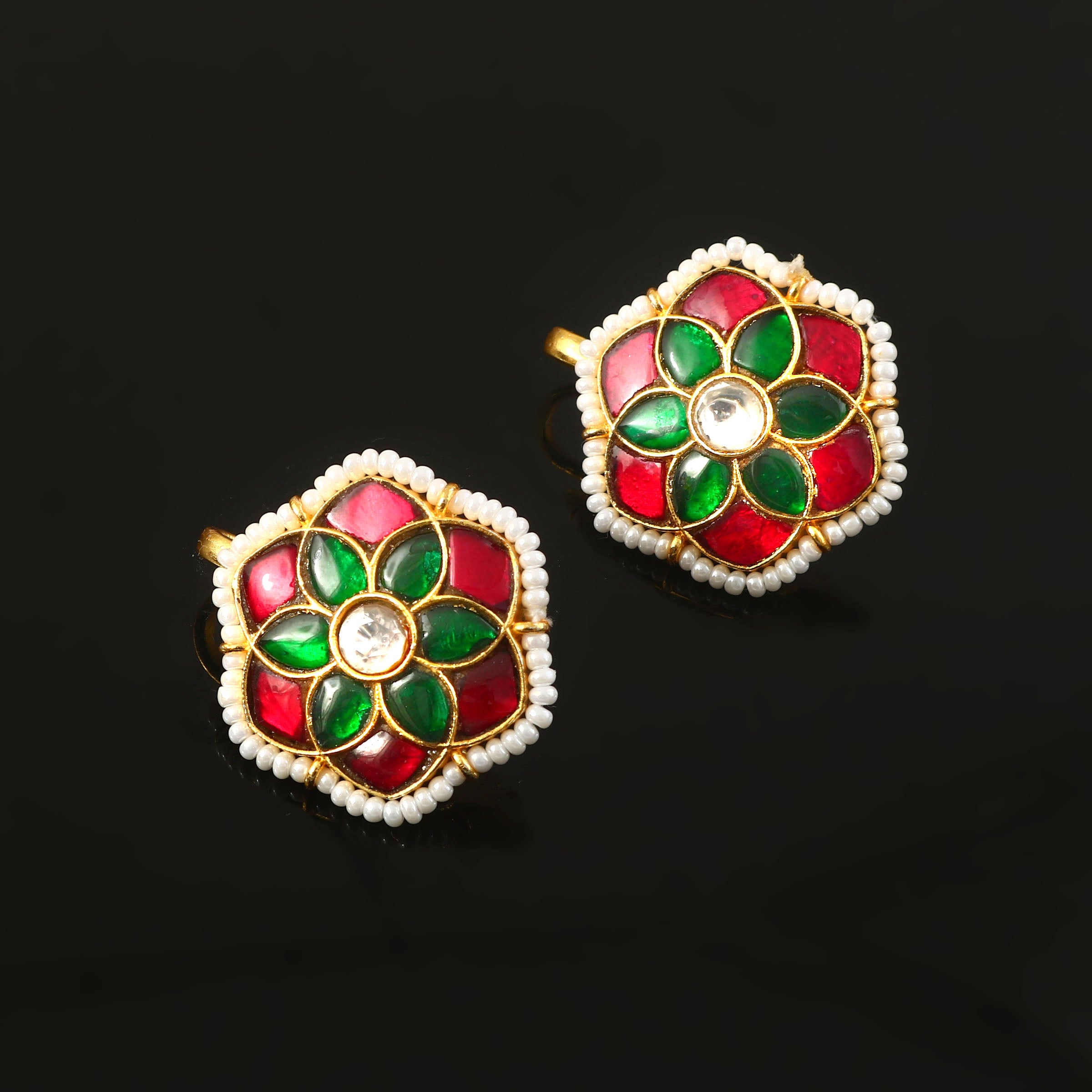 BER-135- Jadau Kundan Bugadi Earring with Emerald