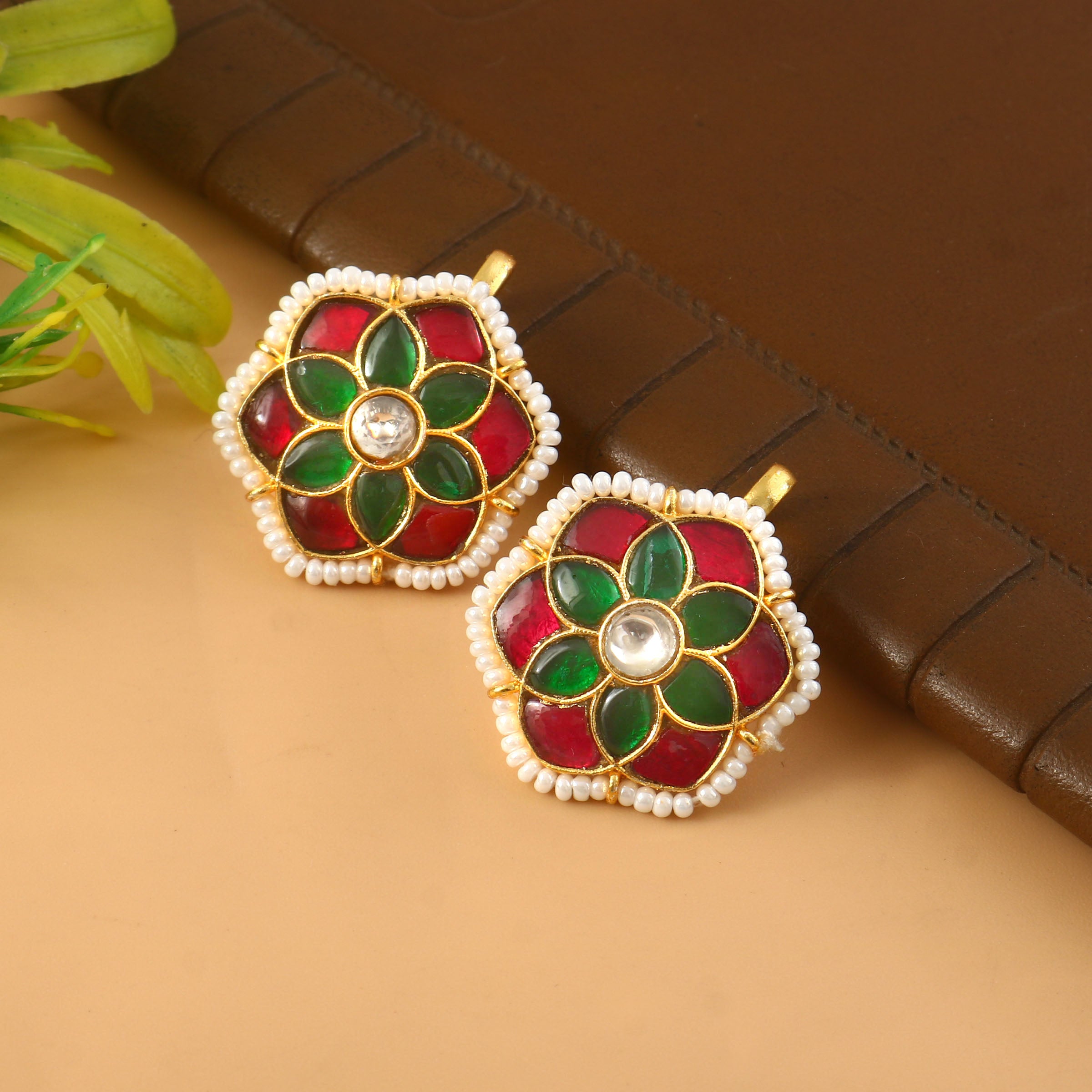 BER-135- Jadau Kundan Bugadi Earring with Emerald