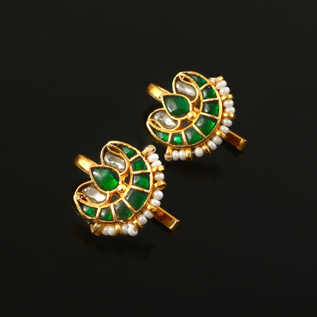 BER-136- Jadau Kundan Bugadi Earring with Emerald
