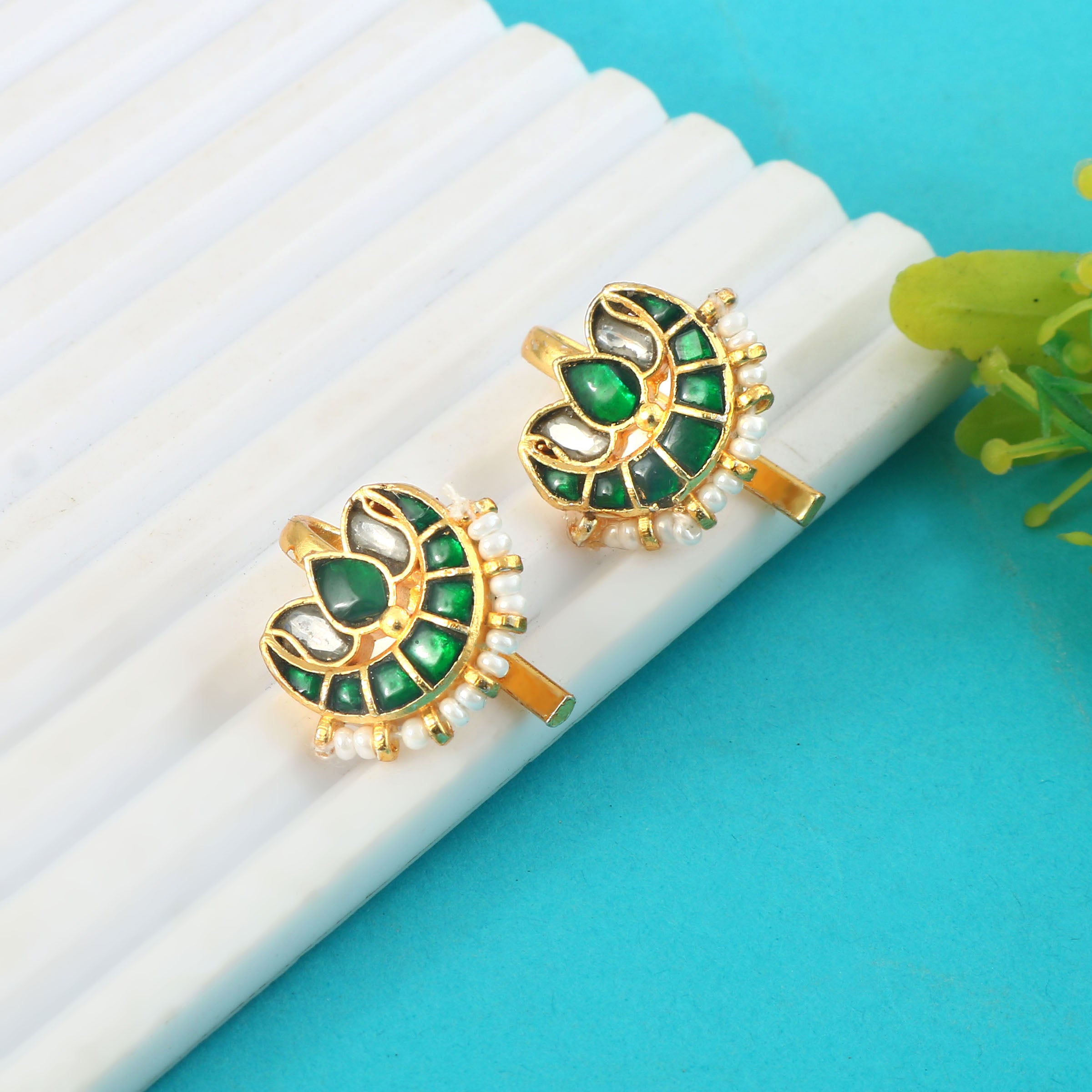 BER-136- Jadau Kundan Bugadi Earring with Emerald
