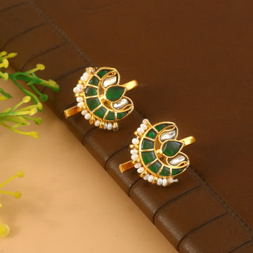 BER-136- Jadau Kundan Bugadi Earring with Emerald