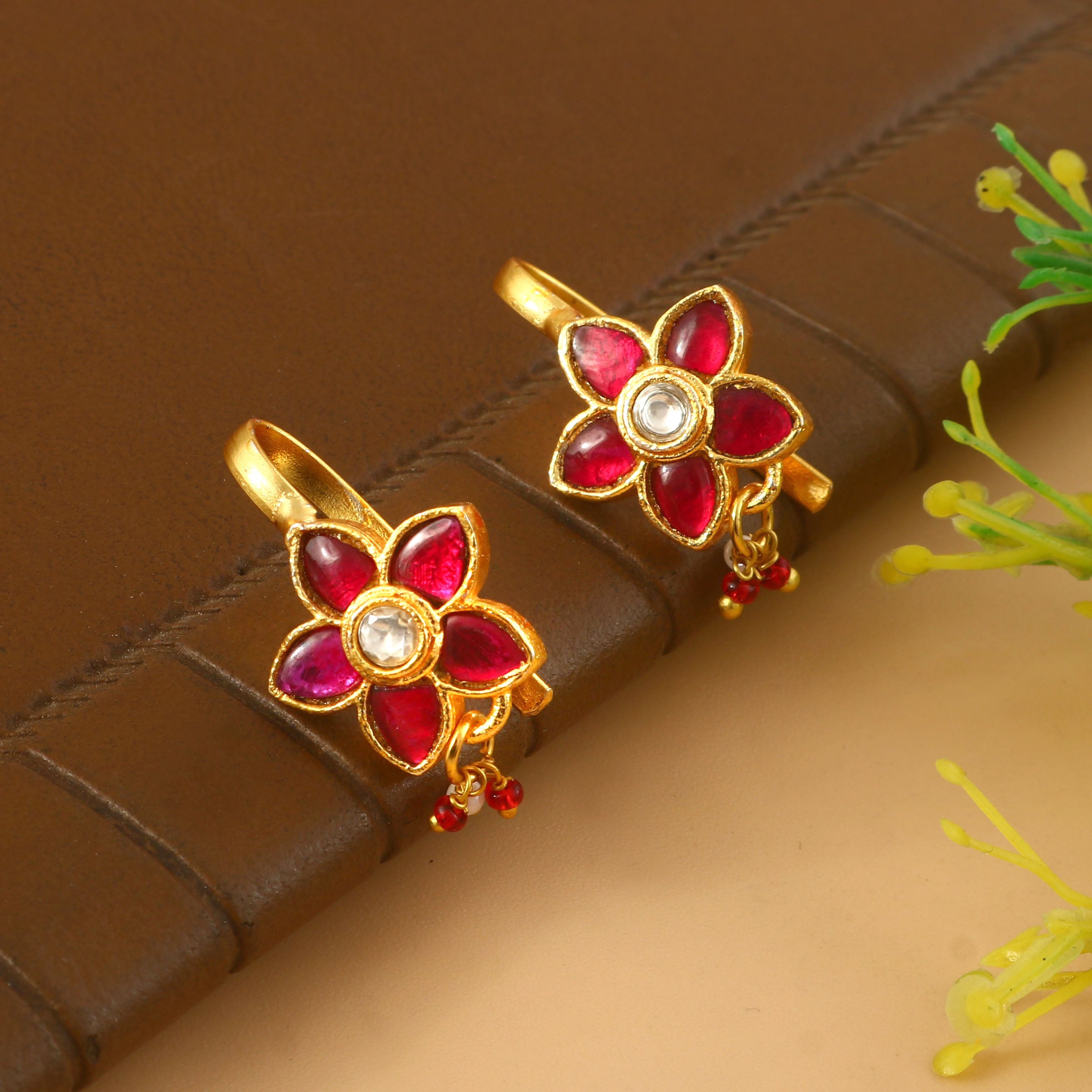 BER-138- Jadau Kundan Bugadi Earring with Emerald