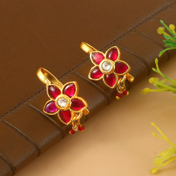 BER-138- Jadau Kundan Bugadi Earring with Emerald