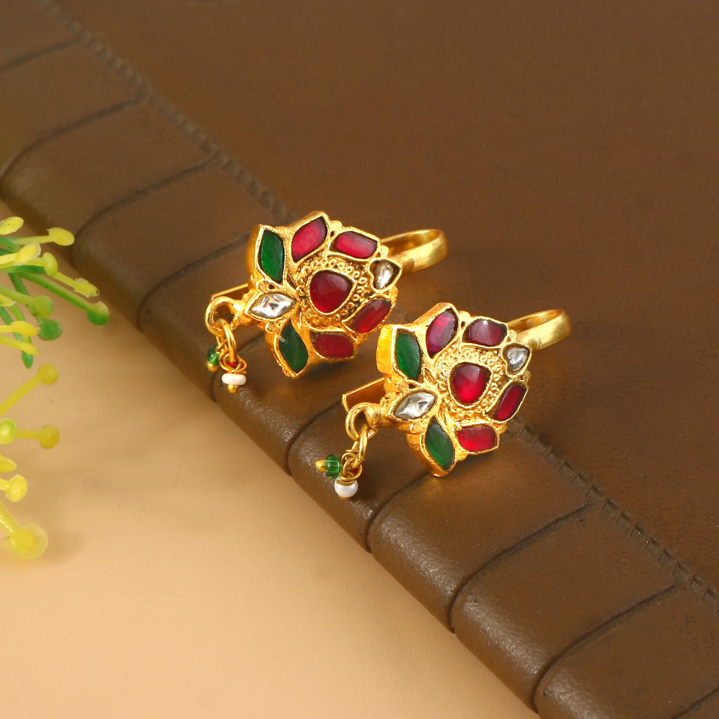BER-139- Jadau Kundan Bugadi Earring with Emerald