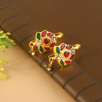 BER-139- Jadau Kundan Bugadi Earring with Emerald