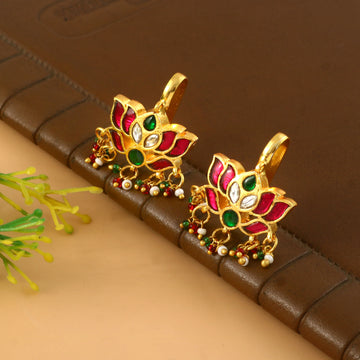 BER-140- Jadau Kundan Bugadi Earring with Emerald