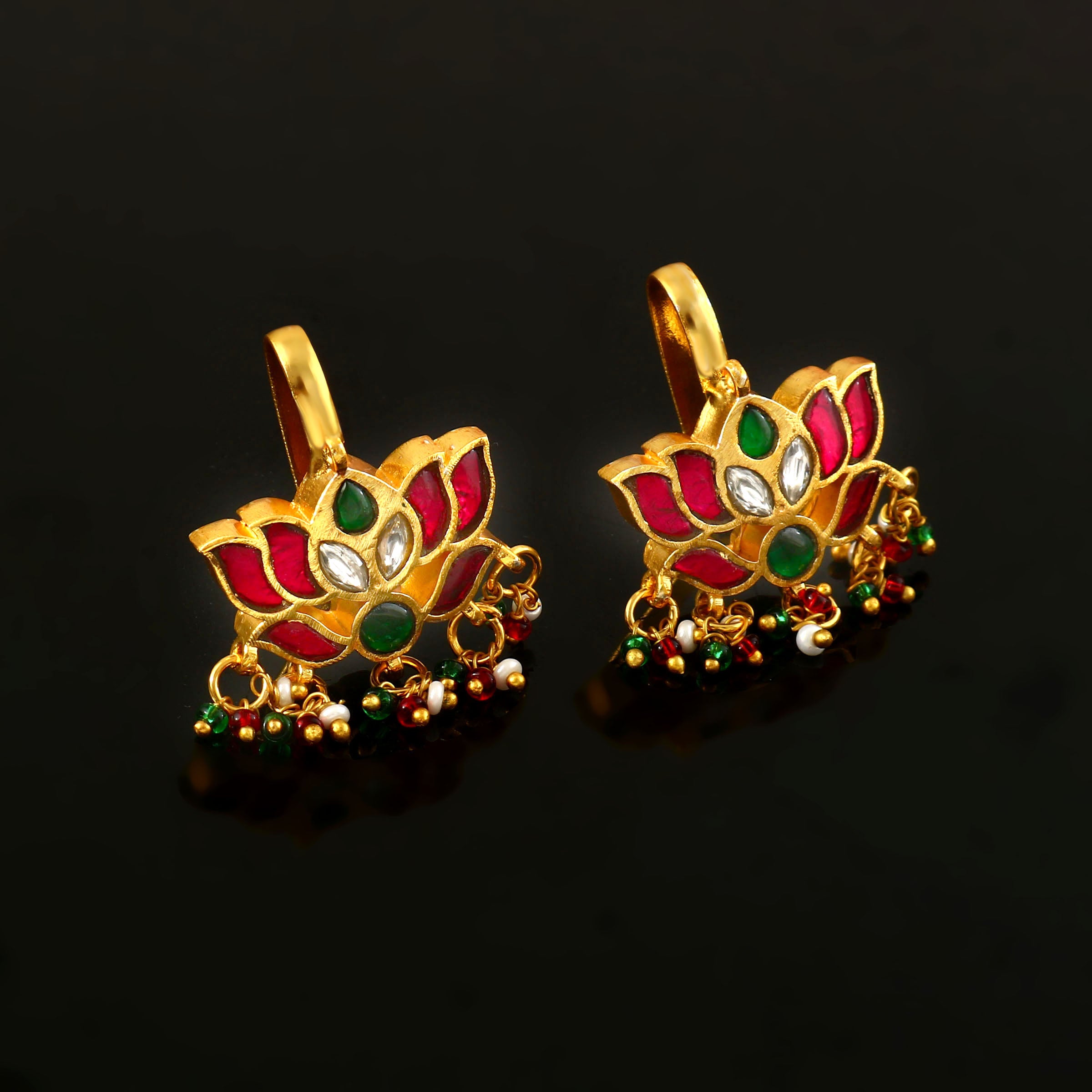 BER-140- Jadau Kundan Bugadi Earring with Emerald