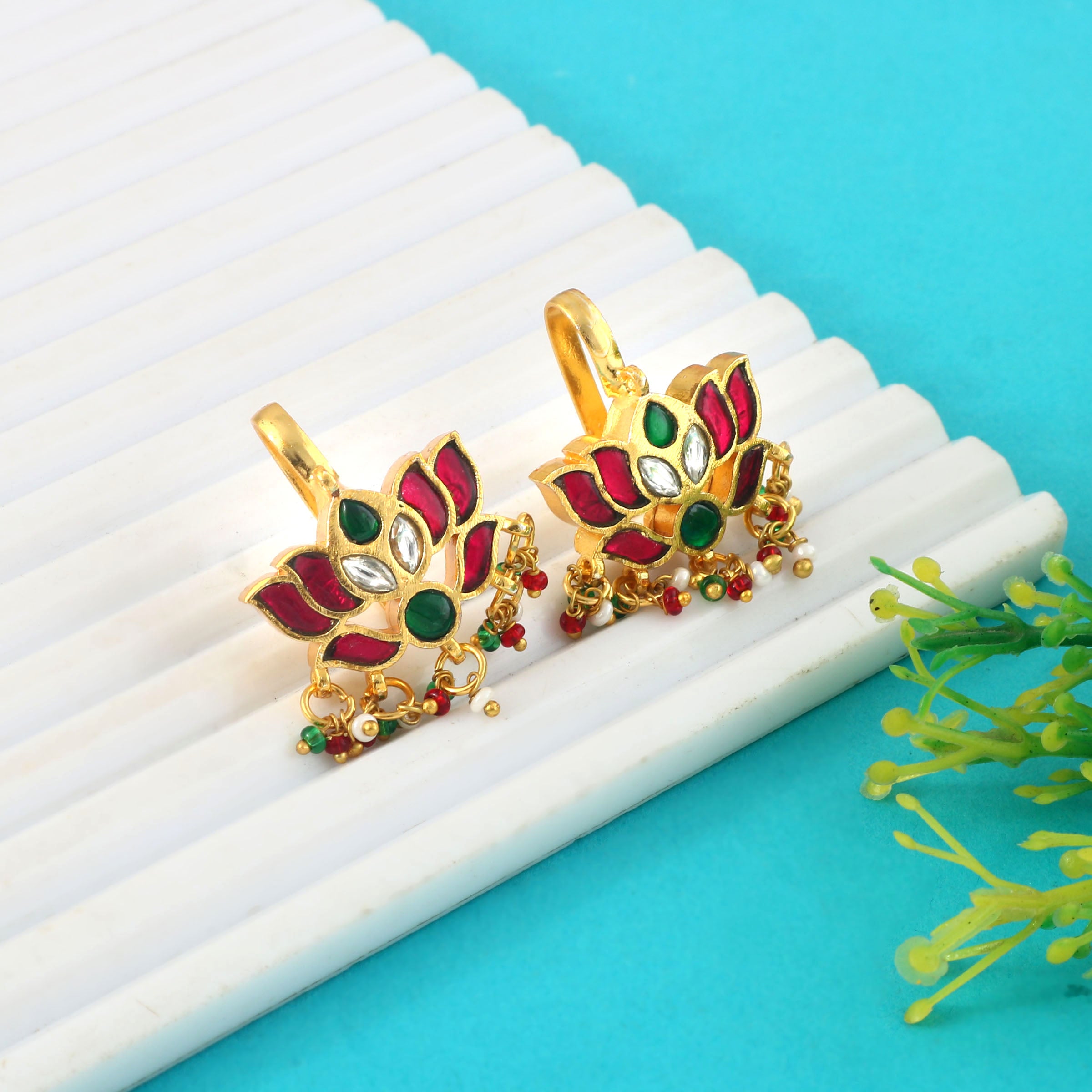 BER-140- Jadau Kundan Bugadi Earring with Emerald