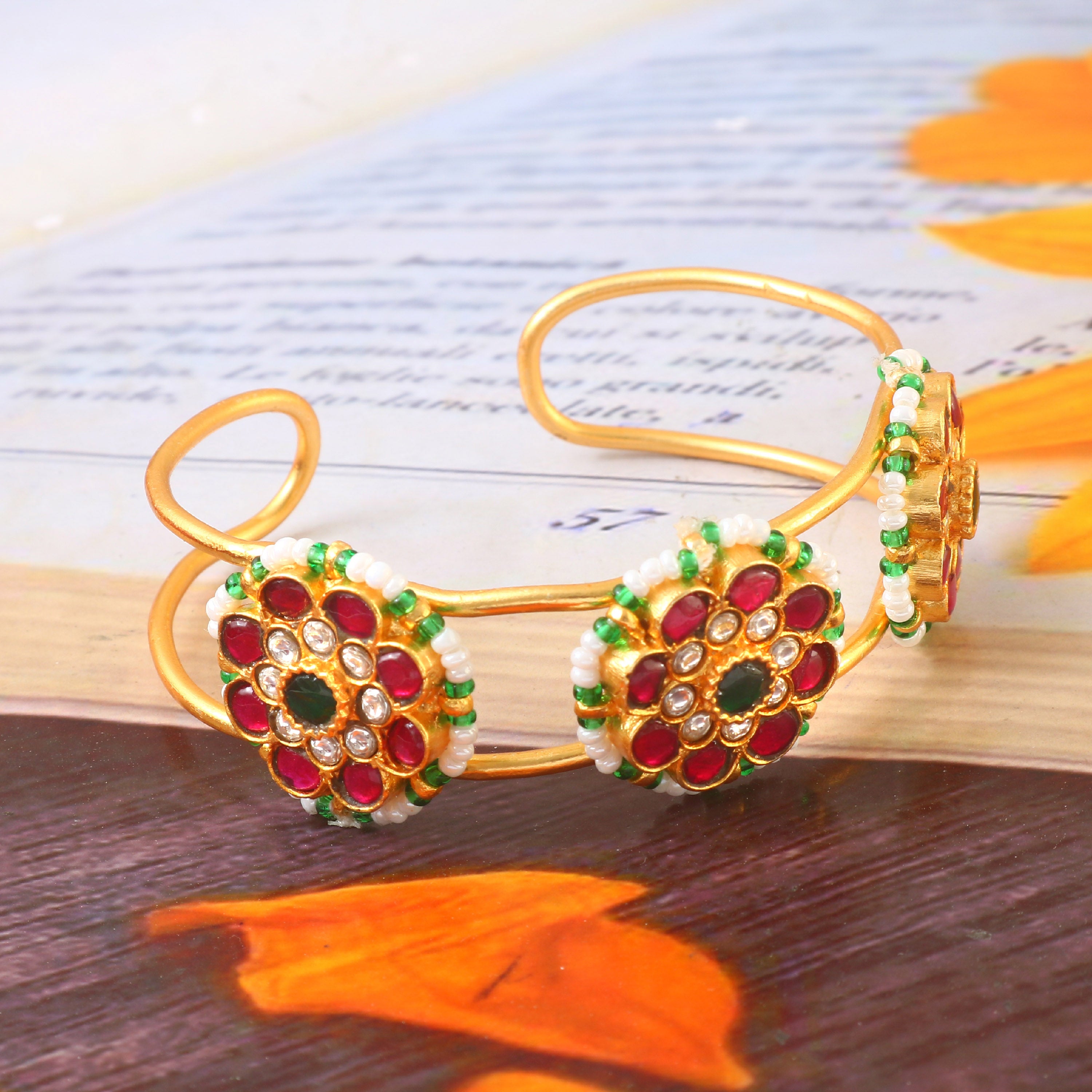 BG-112 - Jadau Kundan Bangle with Emerald