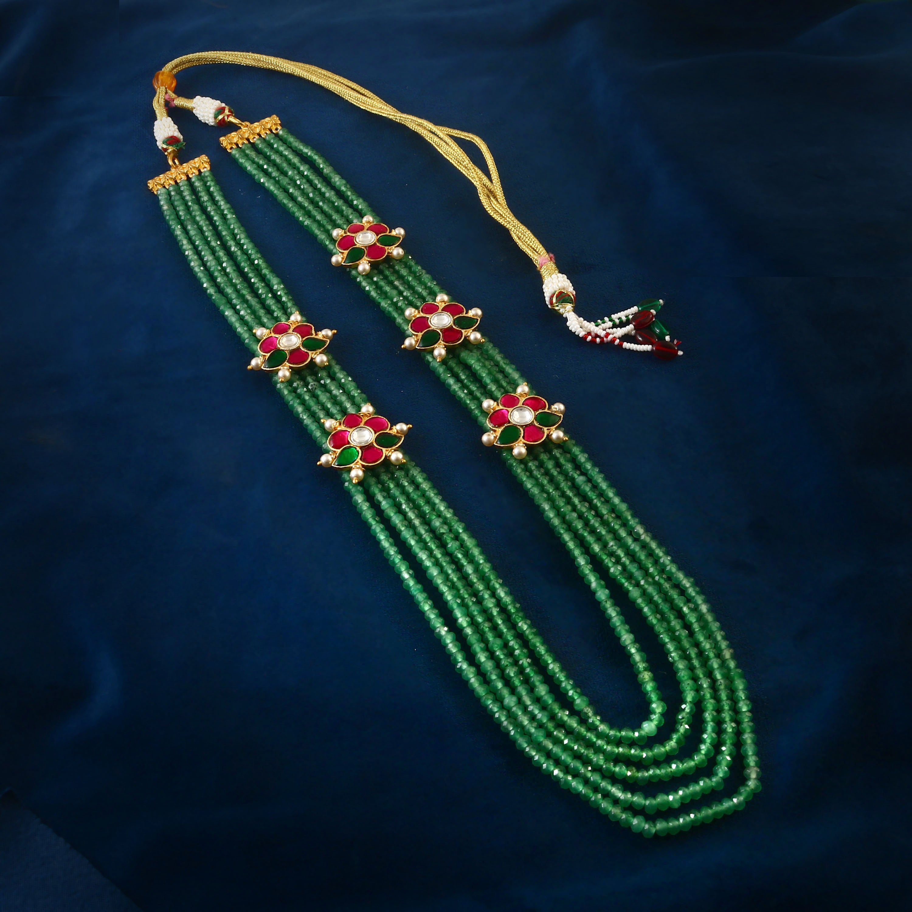 BM-123 - Jadau Kundan Beads Necklace with Emerald