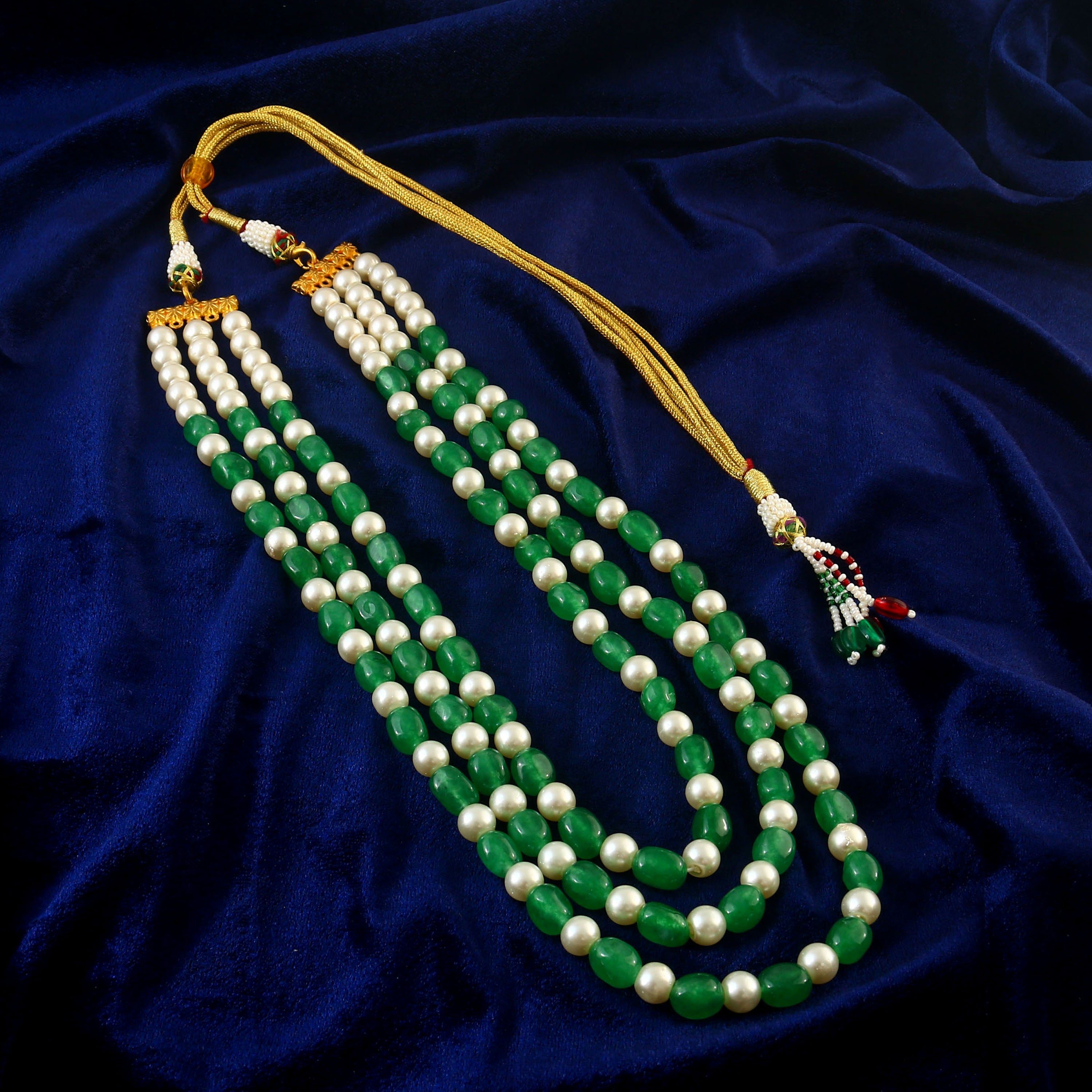 BM-125 - Jadau Kundan Beads Necklace with Emerald