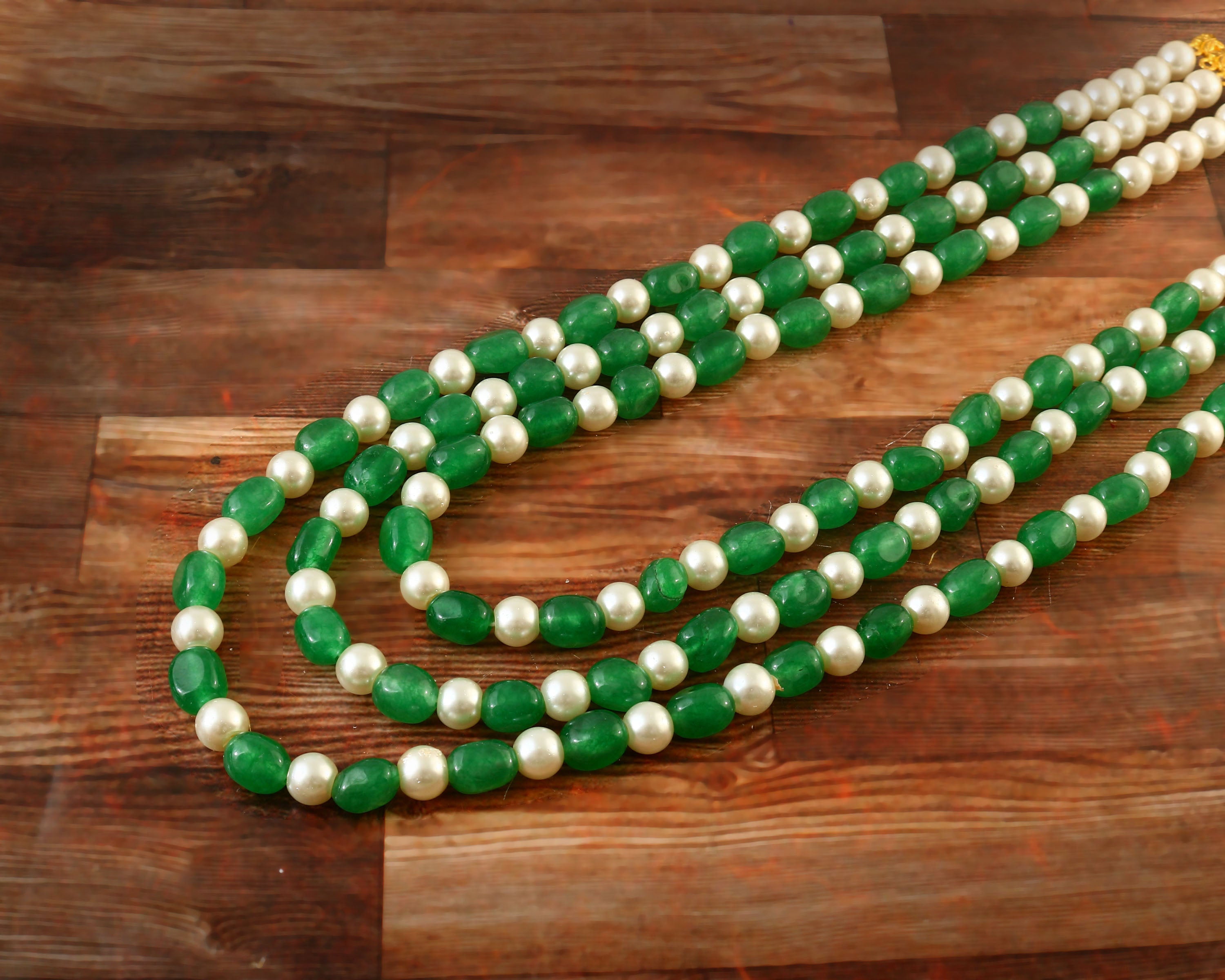BM-125 - Jadau Kundan Beads Necklace with Emerald